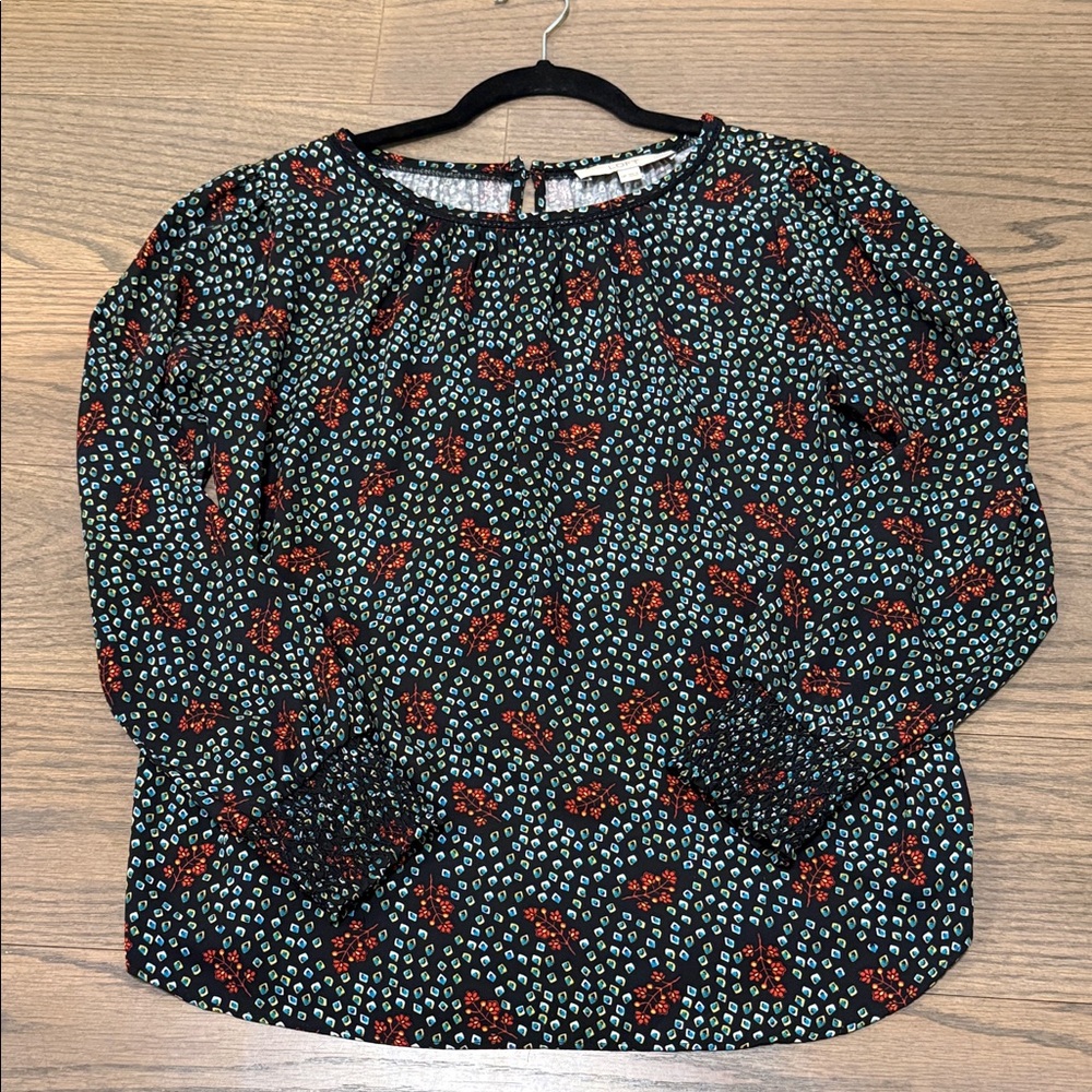LOFT Black Red Floral Blouse medium